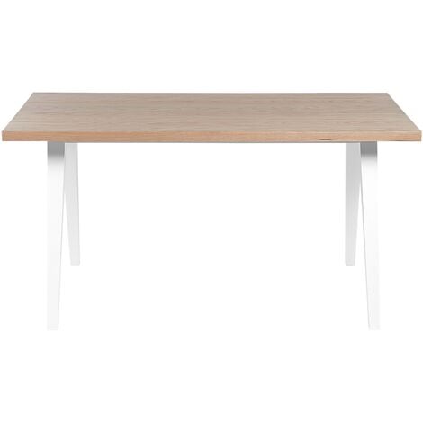 Mesa de comedor de madera de caucho clara/blanco 150 x 90 cm GEORGIA 