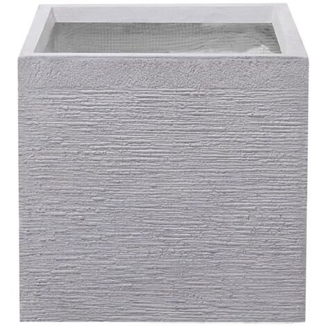 Maceta sólida de fibra de arcilla cuadrada 40 x 40 x 38 cm resistentes a los rayos UV gris claro Paros