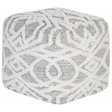 Puf de algodón blanco gris 40 x 40 cm poliéster patrón geométrico Bhilwara