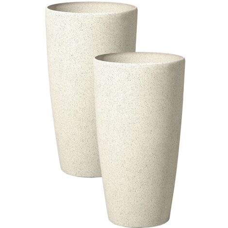 Conjunto de 2 macetas de mezcla de piedra beige claro 23 cm jardinera Abdera