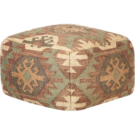 Puf de yute marrón verde rojo beige 50 x 50 cm reposapiés lana geométrico Cumbum (1/4)