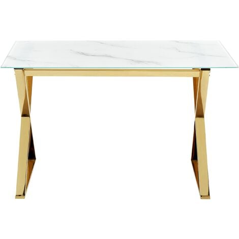 Mesa de comedor de vidrio templado blanco/dorado 120 x 70 cm ATTICA