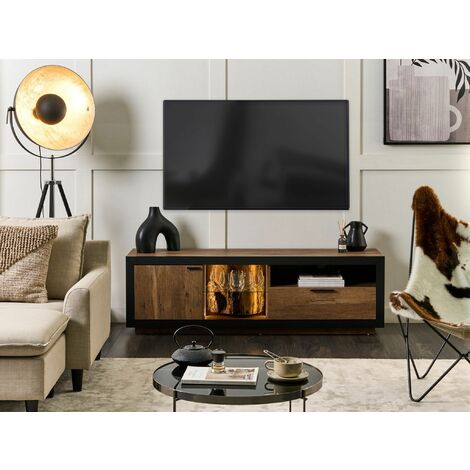 Moderno soporte de TV con luz LED, mueble de entretenimiento con cajón  individual, mueble central de mesa de televisión para sala de estar y