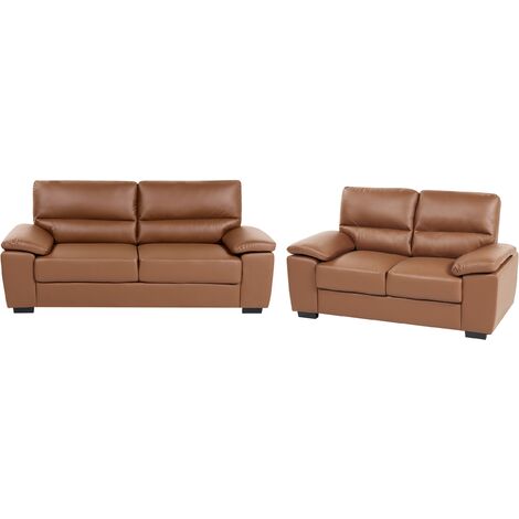 Conjunto de sala de estar 5 plazas de piel sintética marrón dorado negro Vogar (1/5)
