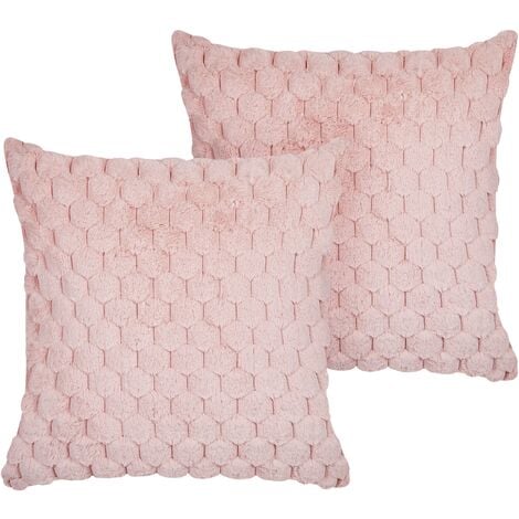 Conjunto de 2 cojines de piel ecológica rosa pastel 43 x 43 cm panal relleno  Purslane