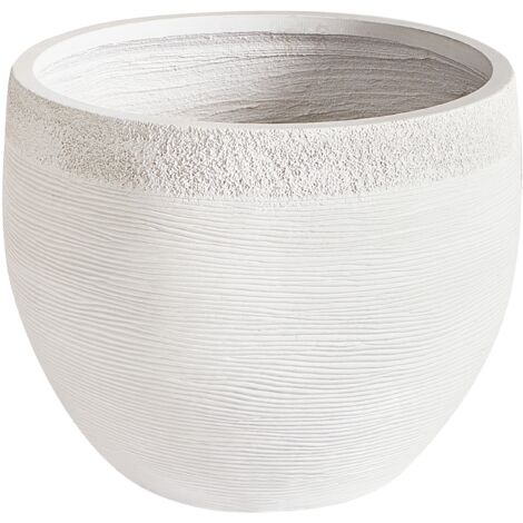Maceta blanca 38 cm macetero mezcla arcilla fibra resistente UV Zakros