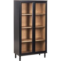 Armario decorativo escandinavo clásico aparador alto con expositor de vidrio negro con madera clara Tingledale