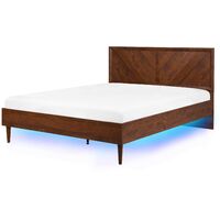 Cama doble de madera oscura 160 x 200 cm cabecero alto estilo rústico con luces LED de colores Mialet
