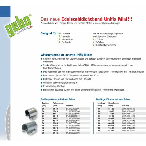 48-51 mm Gebo Edelstahldichtband Unifix Mini 60 mm Länge = 1 Bolzen
