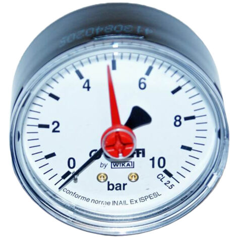 Bar-Manometer 0-10 mit 1/4"-Anschluss und Mittenrückstellung Caleffi 557410  1/4" - 0-10