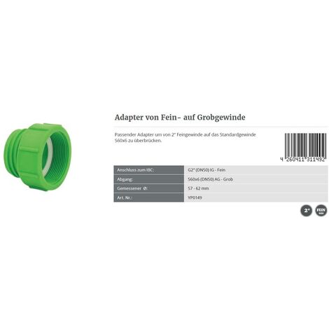 Produktbild von IBC Tankadapter Feingewinde Auf Grobgewinde – Mit Dichtring, Für Gartenschlauch & Öl – Langlebig Aus Kunststoff