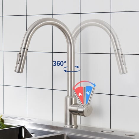 Cecipa Grifo Mezclador de Cocina Extraíble en Forma de U Grifo de Cocina de Acero Inoxidable Cepillado con Grifo Mezclador de Fregadero con Rociador Extraíble 2 Modos de Salida de Agua