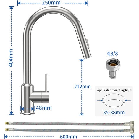 Cecipa Grifo Mezclador de Cocina Extraíble en Forma de U Grifo de Cocina de Acero Inoxidable Cepillado con Grifo Mezclador de Fregadero con Rociador Extraíble 2 Modos de Salida de Agua