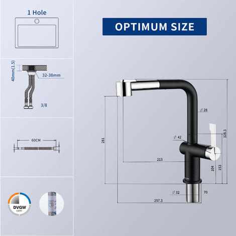 Mitigeur de  Cuisine avec 2 Modes de Sortie D'eau - CECIPA Mitigeur de Cuisine avec Douchette Extractible - Robinet d'eau Chaude et Froide