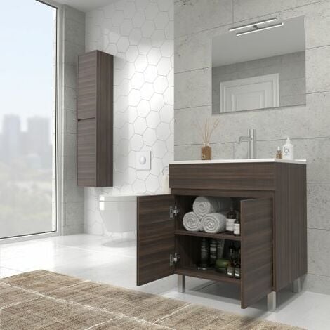 Mueble de baño con Lavabo incluido de Cerámica 2 puertas - Mueble Montado -  Ancho 80 cms - Tea 