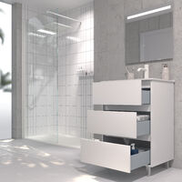 Mueble de baño con Lavabo de Porcelana - con 3 Cajones - El Mueble va MONTADO - Modelo Alcoa (60 cms, Blanco)