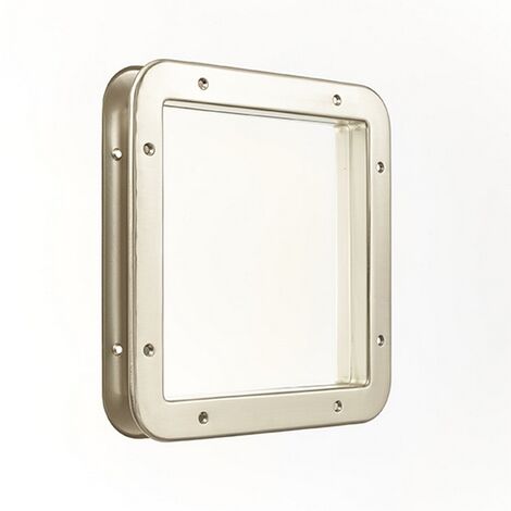 Mottez – Hublot de porte métal carré nickelé mat 31x31cm – Vitre trempée 4mm – Pour porte épaisseur 40mm – Accessoire de porte coulissante