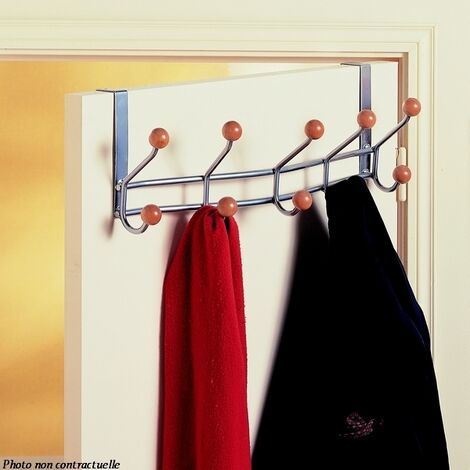 Porte-manteaux 10 crochets blancs + boules bois (1/2)