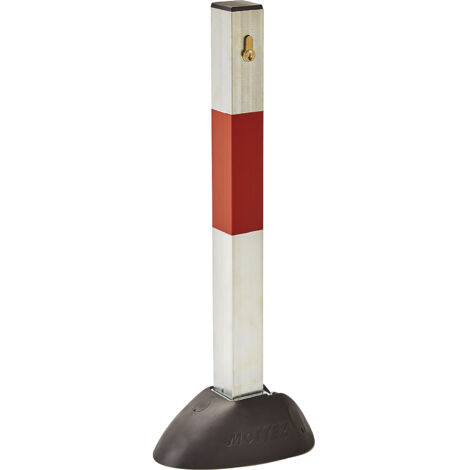 Mottez – Potelet de parking rabattable en acier galvanisé – Hauteur 61 cm – Fixation béton avec vis Torx et chevilles – Design rouge et blanc