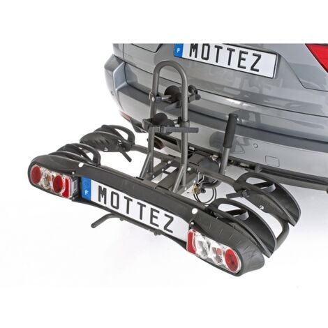 Mottez – Porte-vélo plateforme sur attelage 2 vélos – Charge maximale 30 kg – Système encliquetage easy-click – Côtés repliables pour rangement compact
