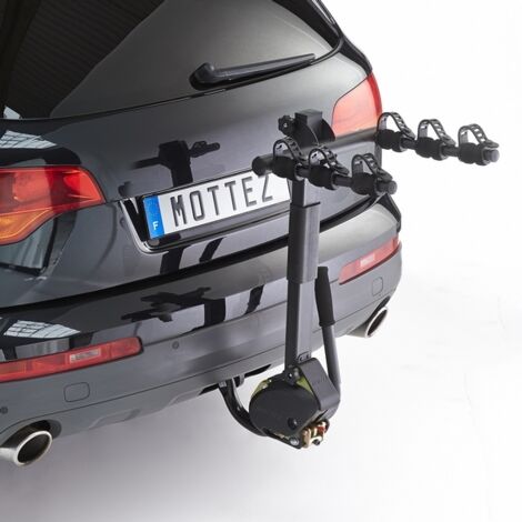 Mottez – Porte-vélo 3 vélos suspendus sur attelage rabattable – Charge 45 kg – Fixation rapide avec verrouillage instantané – Antivol inclus
