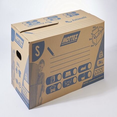 Mottez – Carton de déménagement 36 litres – Dimensions 40 x 30 x 30 cm – Charge utile 20 kg – Simple cannelure 4 mm pour objets légers