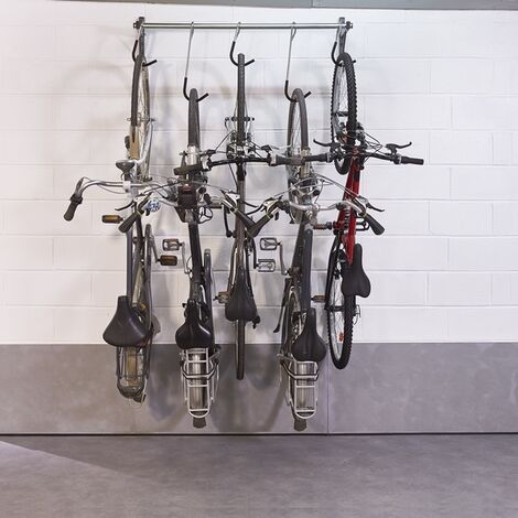 Mottez – Support mural coulissant pour 5 vélos – Longueur 119 cm – Charge jusqu'à 150 kg – Compatible vélos électriques – M045C