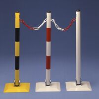 Potelet métal rouge et blanc sur socle carré rabattable HT 90 cm