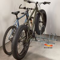 Mottez – Râtelier 3 vélos sur 2 niveaux – Pour pneus jusqu'à 4,8 pouces – Réglable de 30mm à 122mm – Auto-portant sans fixation au sol