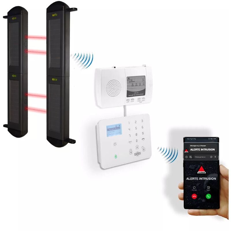 Alarme GSM 2G+3G+4G appel / SMS barrières infrarouges 900 mètres longue portée sans-fil 2B (gamme KP/DA600+)