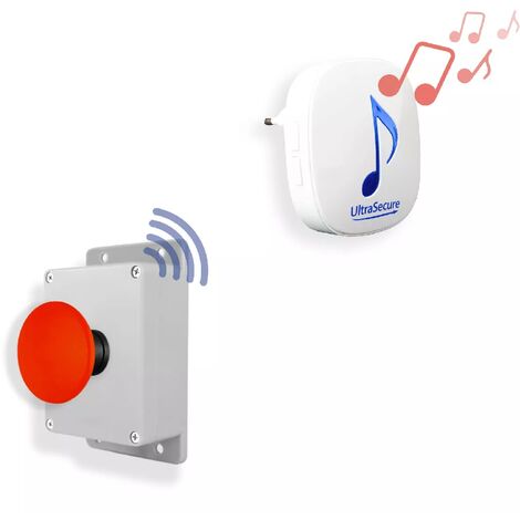Alerte panique 300m sans fil - Bouton coup de poing sur piles & Carillon R - 35 mélodies / Volume réglable (DA600+)