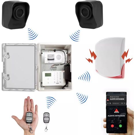 Kit "hangar agricole" - Point d'alerte GSM 4G IP65 + 2 détecteurs de mouvement à piles + sirène 120 dB (DA600+/KP)