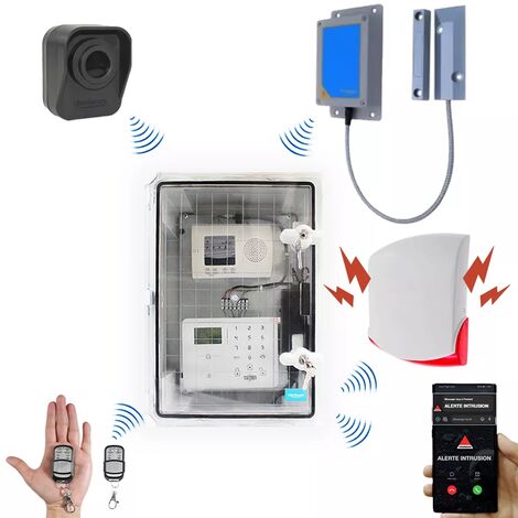 Kit "hangar agricole" - Point d'alerte GSM IP65 + 1 détecteur de mouvement + 1 d'ouverture + 1 sirène (DA600+/KP) (1/5)