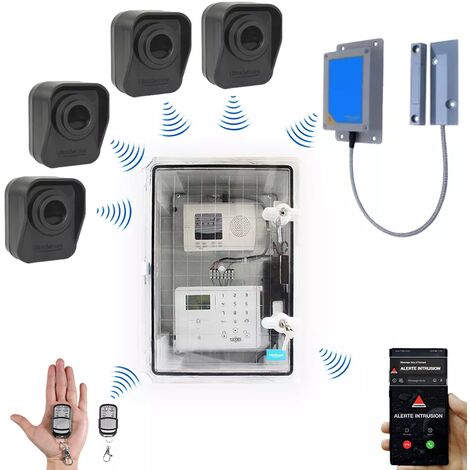 Kit "hangar agricole" - Point d'alerte GSM 4G IP65 + 4 détecteurs de mouvement à piles + 1 d'ouverture (DA600+/KP) (1/5)