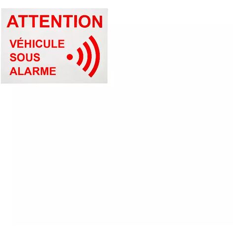 Autocollant / adhésif (fond blanc ou transparent) vitre 'ATTENTION VÉHICULE SOUS ALARME' (8 x 6 cm)