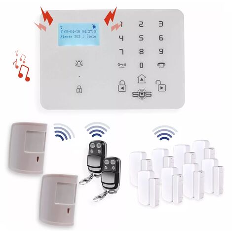 Kit 4G alarme GSM sans-fil - Centrale KP-9 2G/3G/4G : 8 détecteurs hybrides ouvertures & chocs + 2 mouvements (gamme KP)