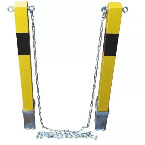 Kit 2 poteaux jaunes 100PE-YB amovibles haute résistance & 10 mètres de chaine acier