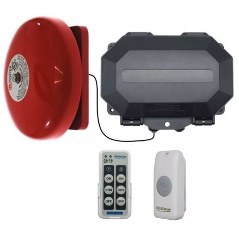 Ultra Secure – Sonnette armable extérieure sans fil 800m – Récepteur IP56 avec télécommande – Cloche industrielle 100dB pour entrepôts et grandes maisons