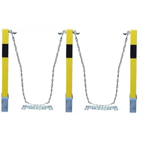 Kit 3 poteaux jaunes 100PE-YB amovibles haute résistance & 2 x 5 mètres de chaine acier (1/5)