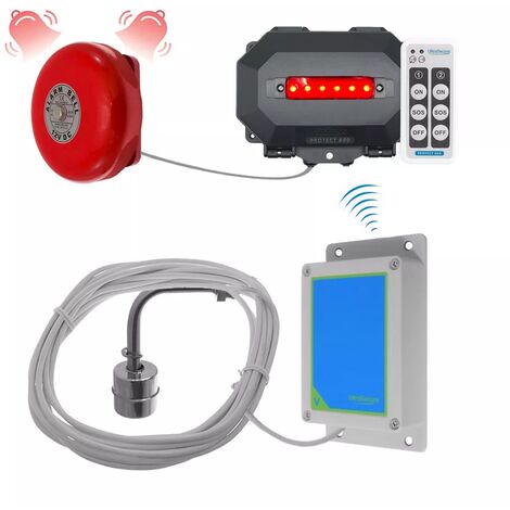 Kit alerte niveau d'eau / inondation sans fil longue distance (800m) avec cloche et bandeau LED extérieure (P800) (1/5)