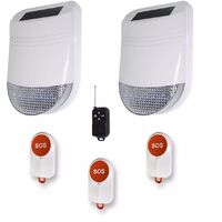 Kit panique autonome avancé - 2 sirènes solaires sans-fil IP66 + 3 boutons paniques + télécommande panique (gamme HY)