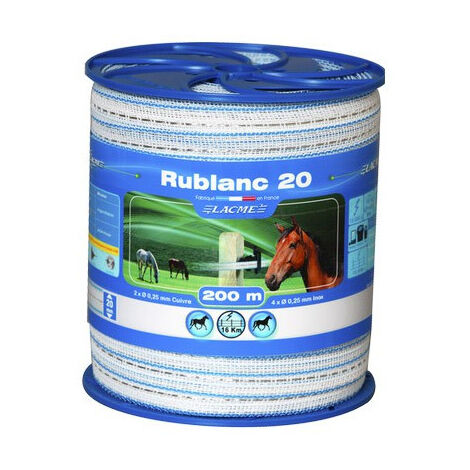 Lacme – Ruban classique 200m – Largeur 20mm – 6 conducteurs anti-coupure en cuivre et inox Ø 0,25mm – Pour clôtures élevage chevaux