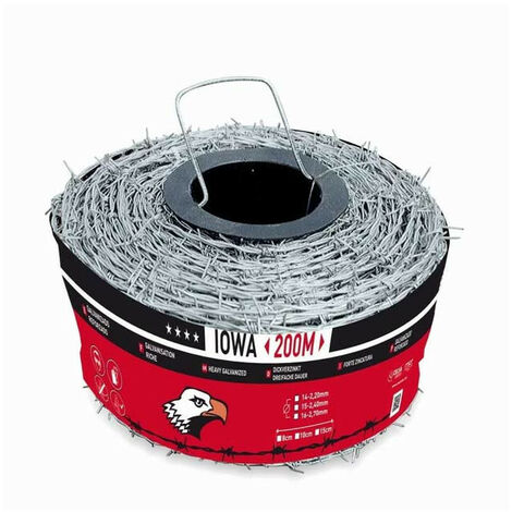 Ronce fil barbelé Iowa type Europe 2.4 mm – Acier doux pour enclos bétail – Protection contre animaux sauvages – Délimitation parcelles agricoles