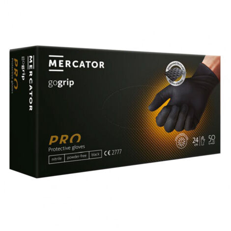 Boîte de 50 gants en nitrile antidérapant noirs Kraftwerk - Taille gants 9