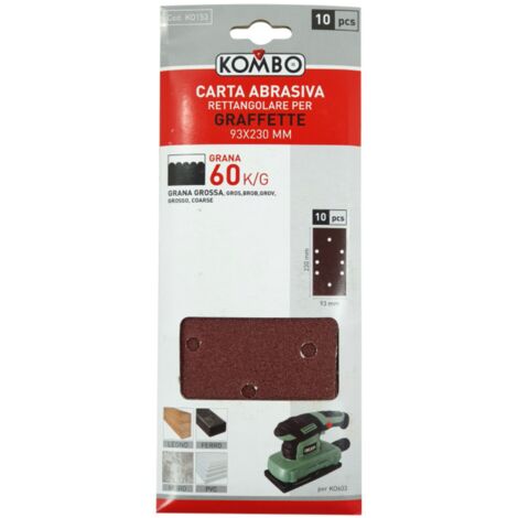Set 10 ricambi carta abrasiva rettangolare per graffette 93x240mm grana 60 Per