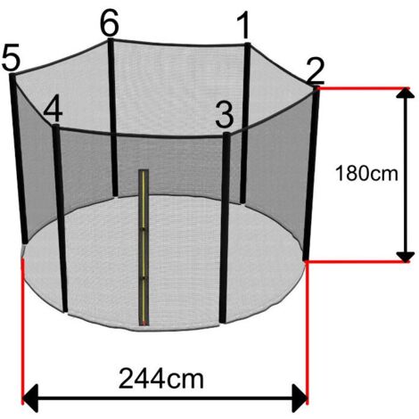 Filet Trampoline 244cm - 6 Barres - hauteur 180 cm - Fourreau Extérieur