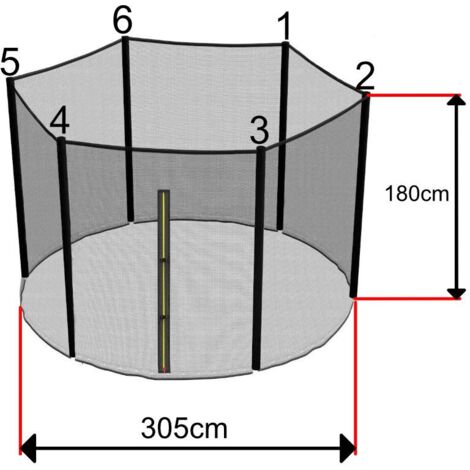 Filet de sécurité pour trampoline 305cm – 6 montants de 180cm – Maille serrée avec zip et clips de sécurité – Garantie 2 ans