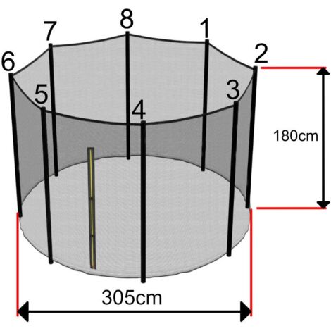 Filet Trampoline 305cm - 8 Barres - hauteur 180 cm - Fourreau Extérieur