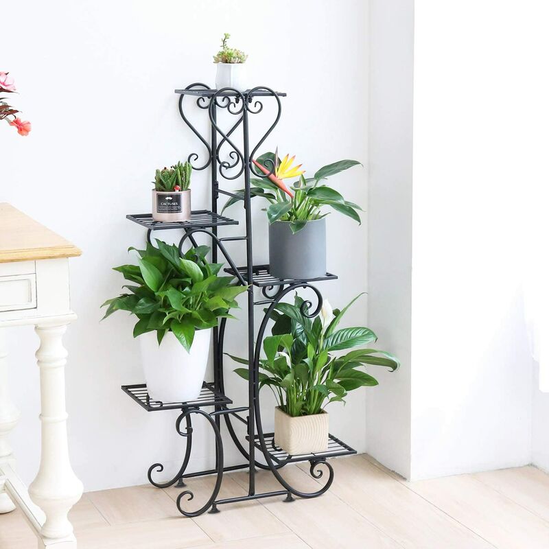Support Pour Pots De Fleurs 4 Étages Vilde - Porte Plantes Métal Noir, 69 Cm De Haut