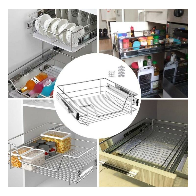 Hofuton 1x Tiroir de cuisine placard coulissant tiroir télescopique cuisine  étagère panier coulissant argent pour placard